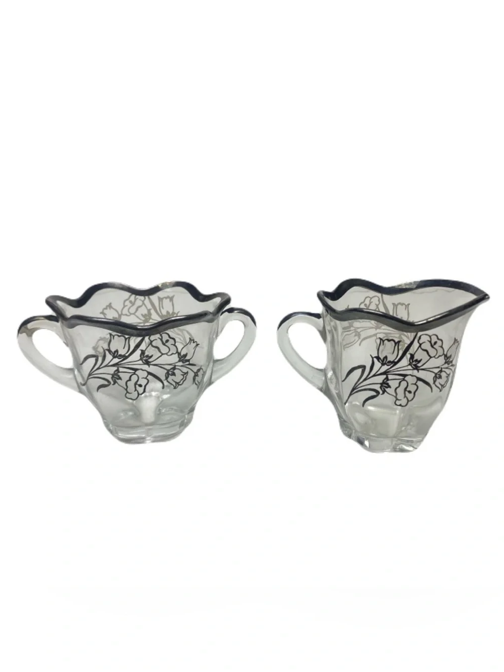 Vintage Duncan & Miller Canterbury‎ Sugar & Creamer Set Floral Silver Rim